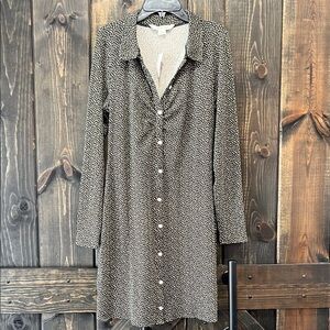 NWT American Eagle Button Front Shirt Dress Size L Ditsy Floral Long Sleeve Knit